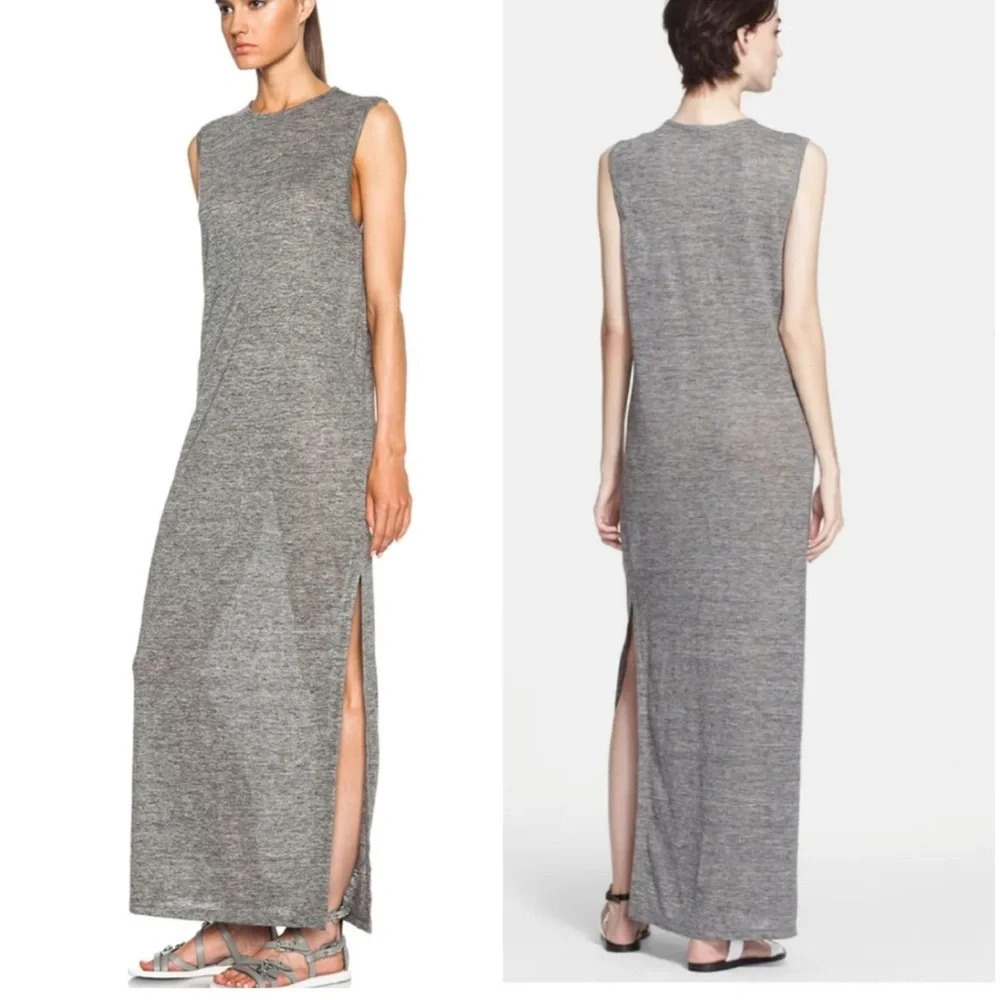 Alexander Wang Heather Linen Muscle Maxi Long Dress Gray Side Slit XS